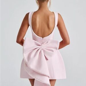 Pearl-Trim Pink Bow Back Mini Dress